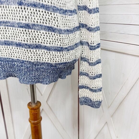 Xhilaration Striped Open Weave Mesh Sweater Blue Cream Medium - Picture 6 of 12